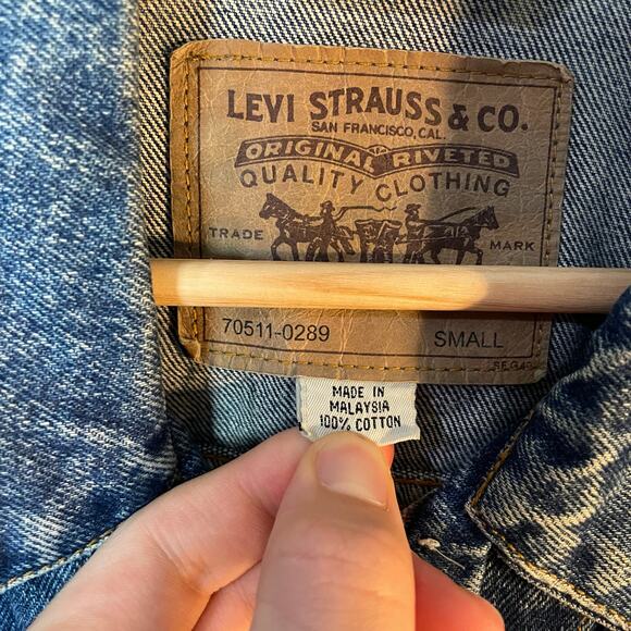 Levi Strauss Vintage Trucker Jacket Orange Tag Rigid Denim Jacket Men's Small - Picture 6 of 11